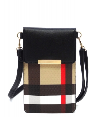 Tartan Plaid Check Cell Phone Purse Crossbody Bag BT082 BLACK